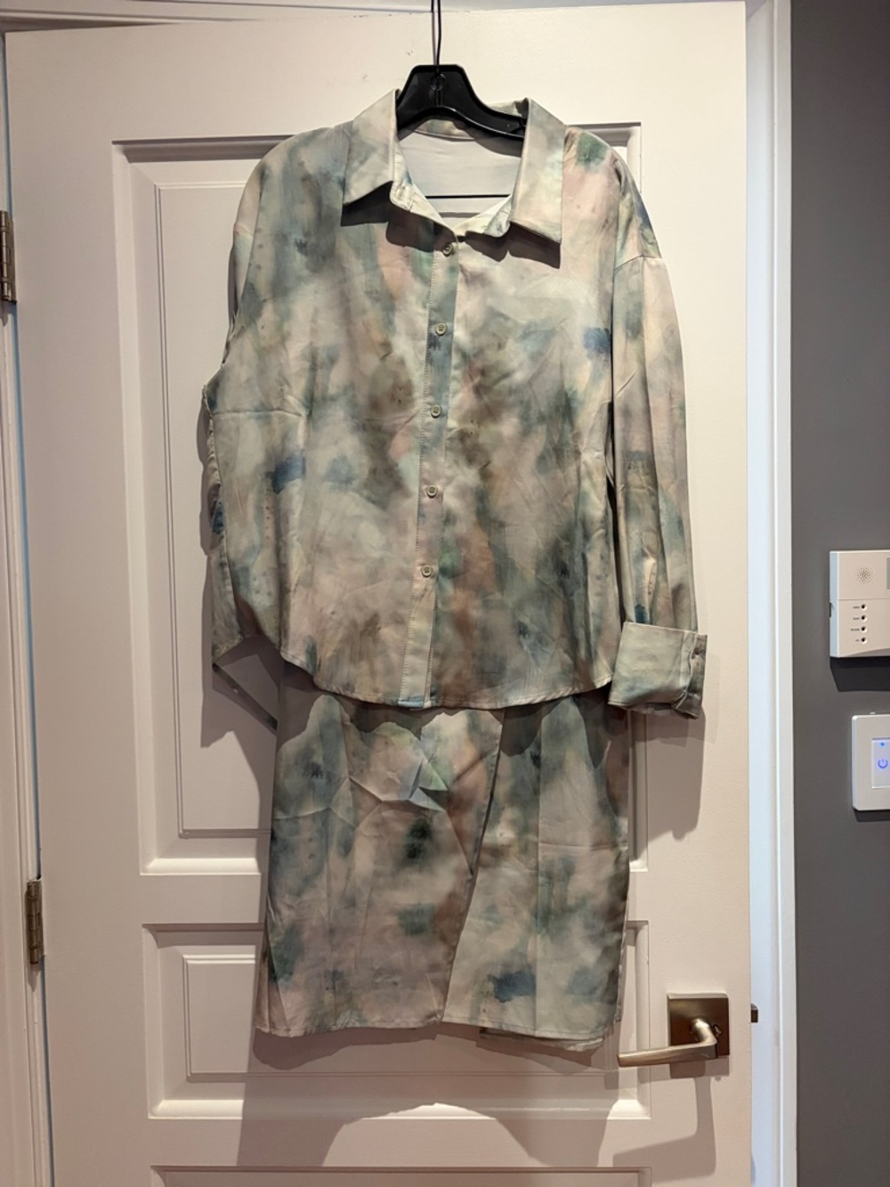 SHEIN Pastel Tie-Dye Button-Up Top & Skirt Set - Blue, Green, Pink
